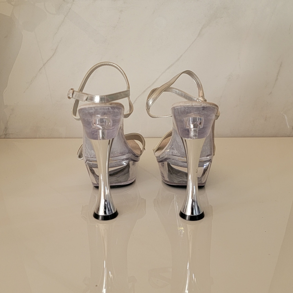 Delicious | Acrylic Platform Anklestrap Silver heels Size 7 - Picture 5 of 11